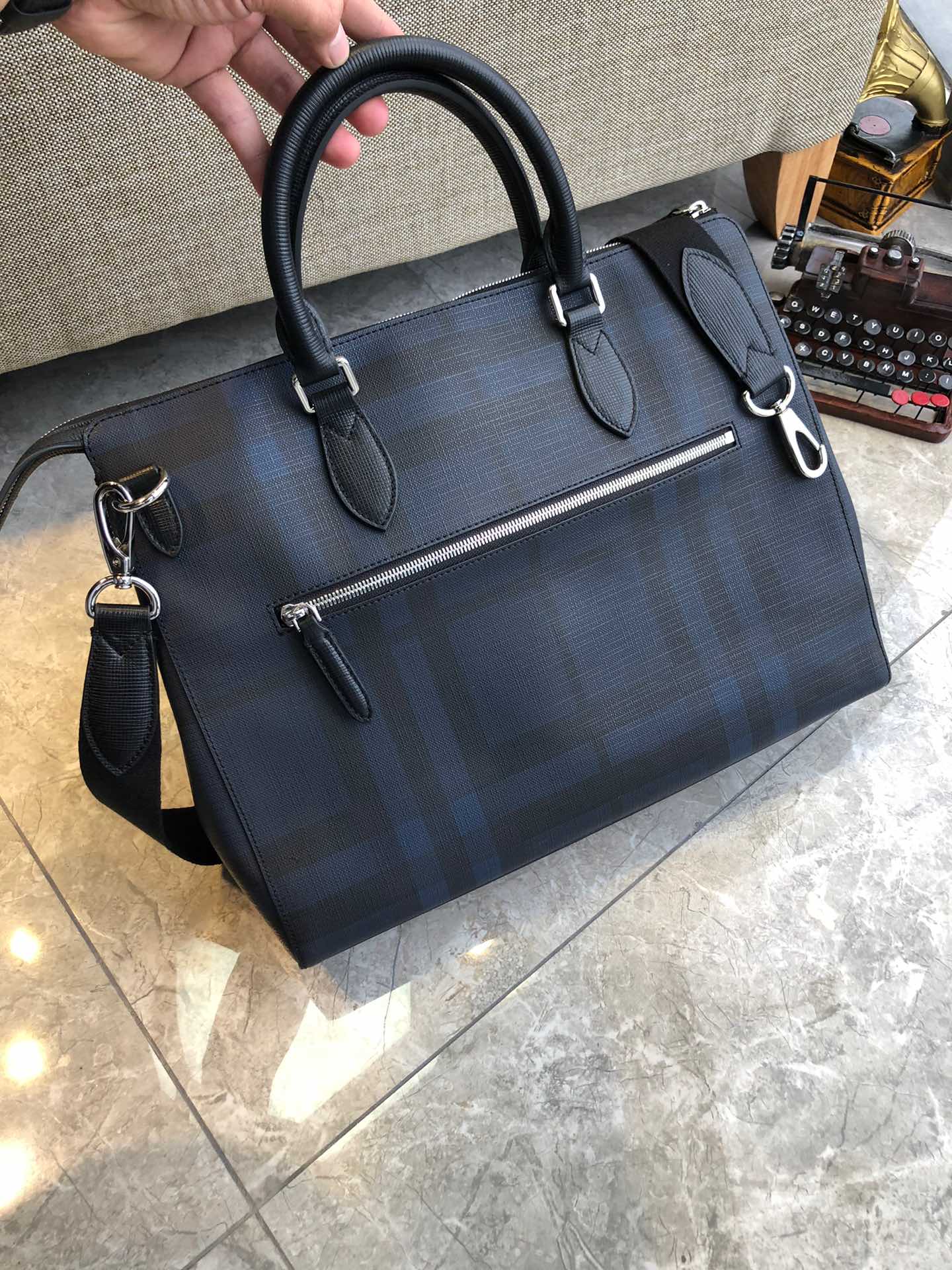Burberry Briefcase Navy Check 40x30x9cm business