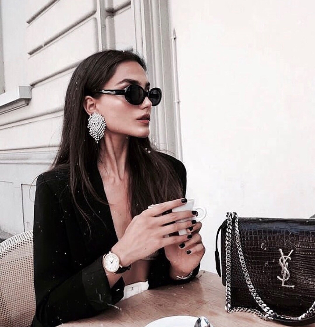 YSL Sunset 22CM 鳄鱼纹日落包 442906黑色/银扣