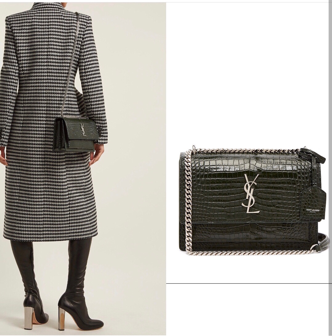 YSL Sunset 22CM 鳄鱼纹日落包 442906黑色/银扣