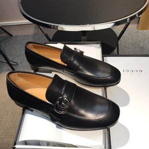 Replcia Cheap Gucci Shoes Plain Toe Apricot Color Black Calfskin Cowhide Genuine Leather Fashion Casual