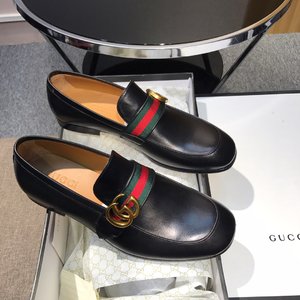 Gucci Shoes Plain Toe 7 Star Collection Apricot Color Black Calfskin Cowhide Genuine Leather Fashion Casual