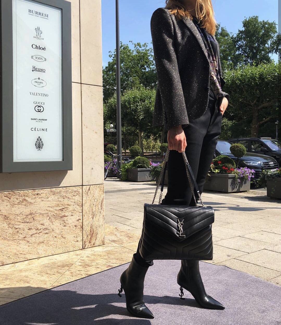 YSL LouLou 31CM Y形挎包 459749黑色/银扣