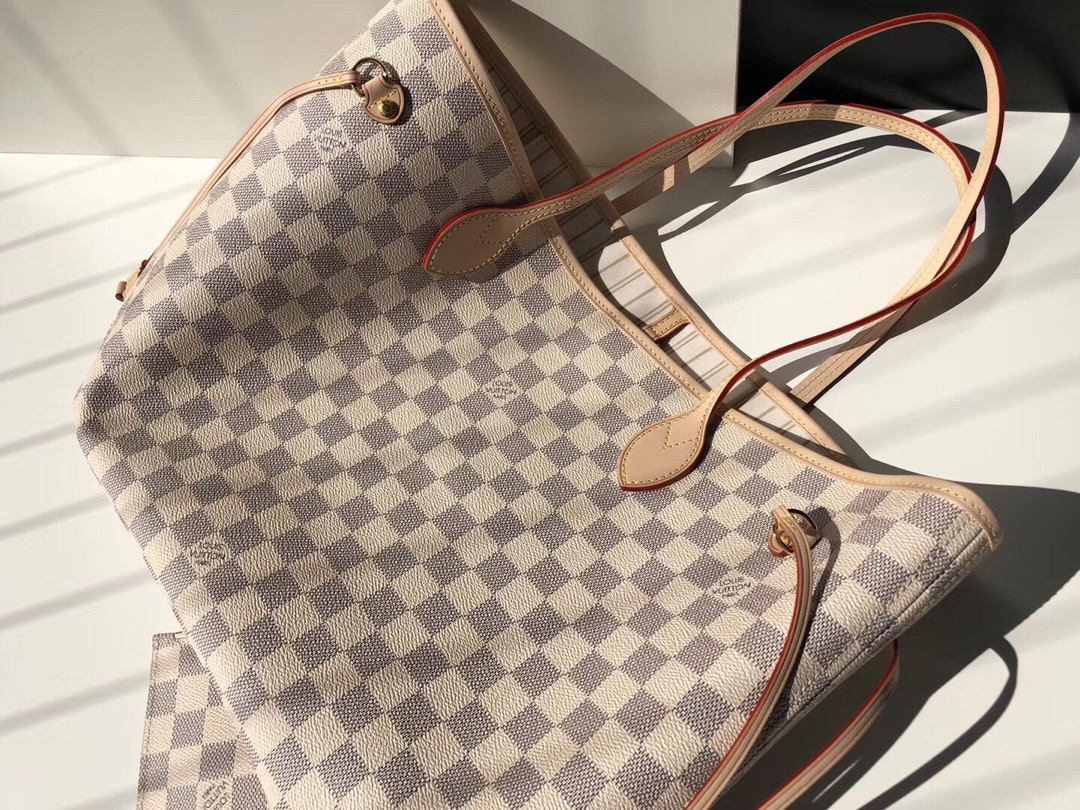 NO:176816,Special grade (Italian A-grade leather) N41361 white grid apricot bottom Neverfull high-definition details, LV special version, louis vuitton19860909特级（意大利A级皮料） N41361白格杏底Neverfull高清细节,LV特级版本,louis vuitton,Bag
