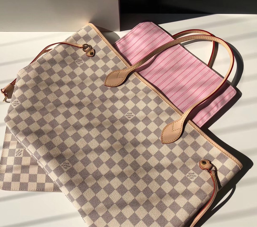 NO:176819,Special grade (Italian A-grade leather) N41605 white lattice ballet powder Neverfull high-definition details, LV special version, louis vuitton19860909特级（意大利A级皮料） N41605白格芭蕾粉Neverfull高清细节,LV特级版本,louis vuitton,Bag