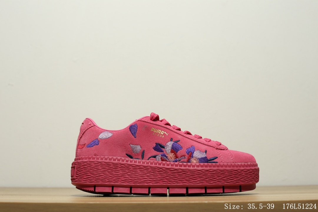 75 #真标半码   特价福利 彪马 Puma Suede Basket Bow 刺绣花卉 松糕厚底增高女子休闲板鞋