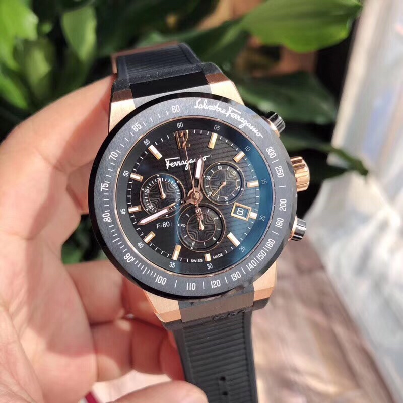 菲拉格慕F80旗舰系列石英计时码表，两色男款 男表！表径43mm