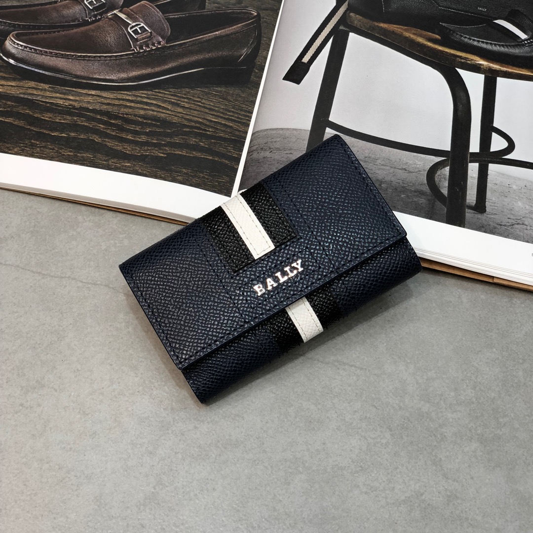 [Bally Wallets]Key case classic striped embossed cowhide, easy and practical t