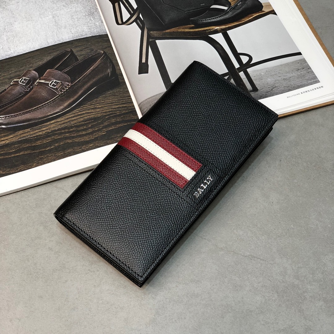 [Bally Wallets]Long wallet classic striped embossed cowhide Easy to carry and