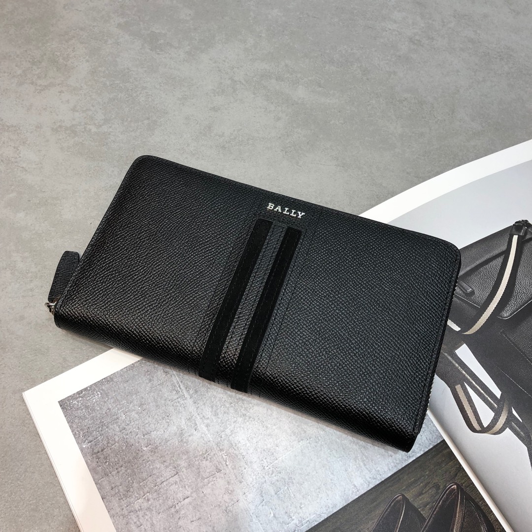 [Bally Wallets]Zipper wallet classic striped embossed cowhide, easy and practi
