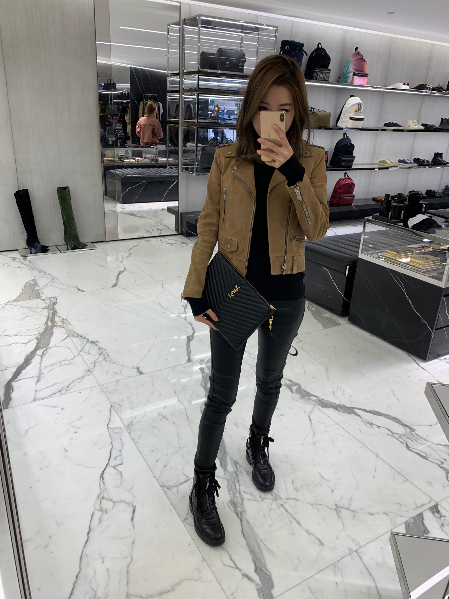 YSL MONOGRAM 30CM 中号手包 559193黑色/金扣