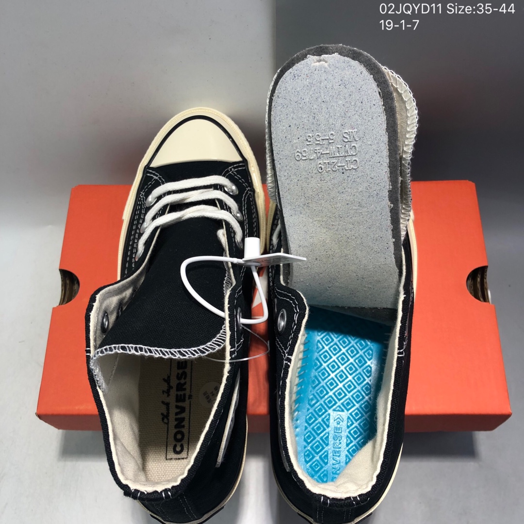 110  2018升级版converse all star匡威1970S三星标高帮黑色帆布鞋 02JQYD11