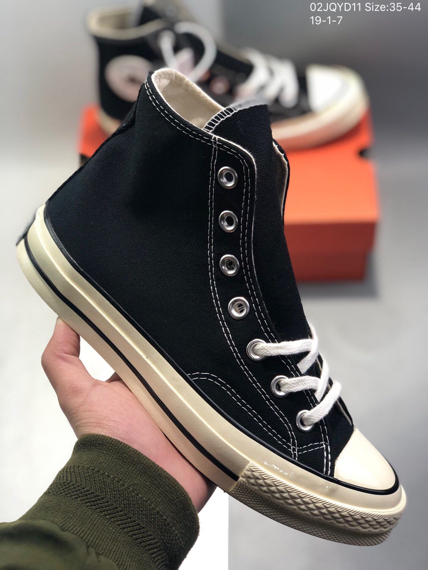 110  2018升级版converse all star匡威1970S三星标高帮黑色帆布鞋 02JQYD11