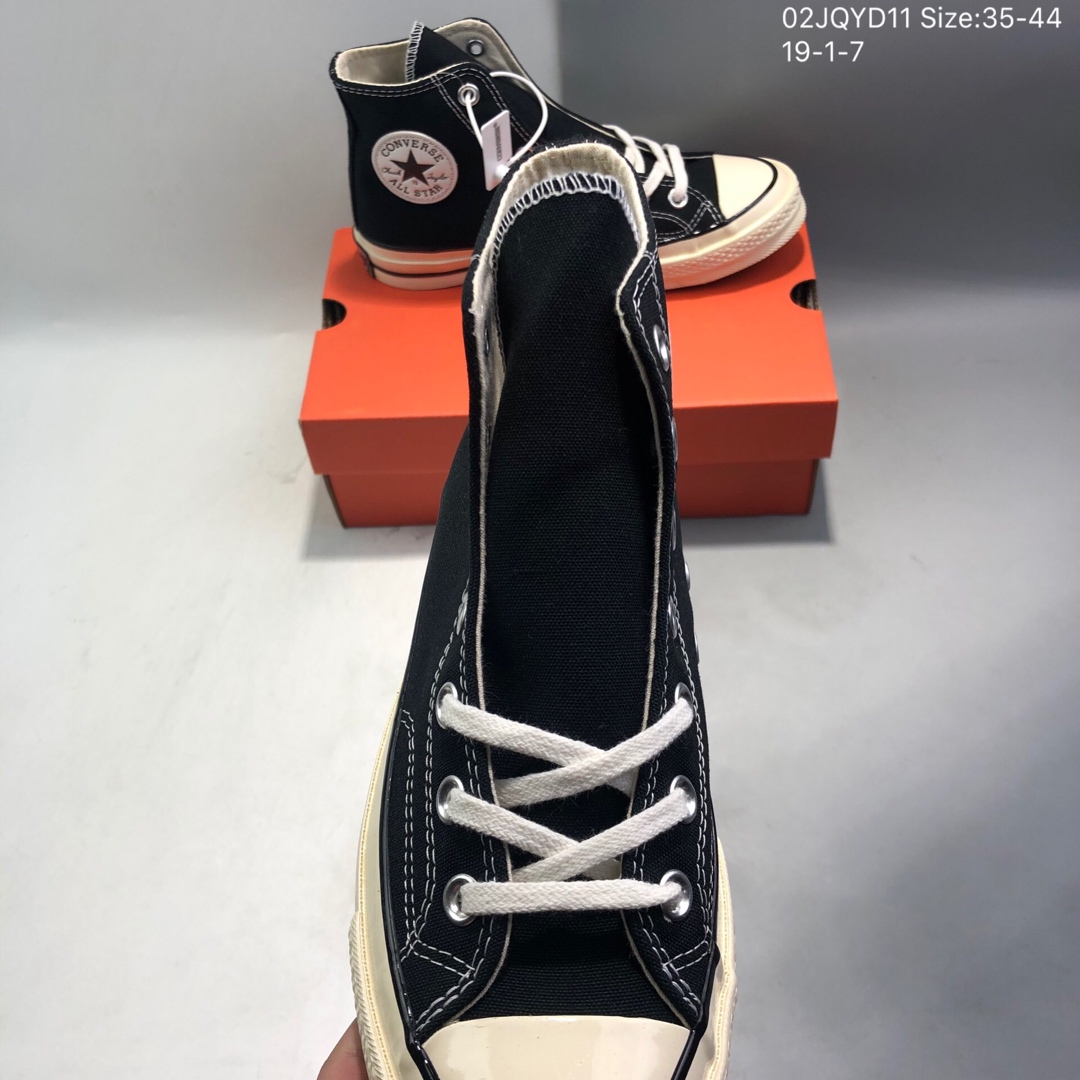 110  2018升级版converse all star匡威1970S三星标高帮黑色帆布鞋 02JQYD11