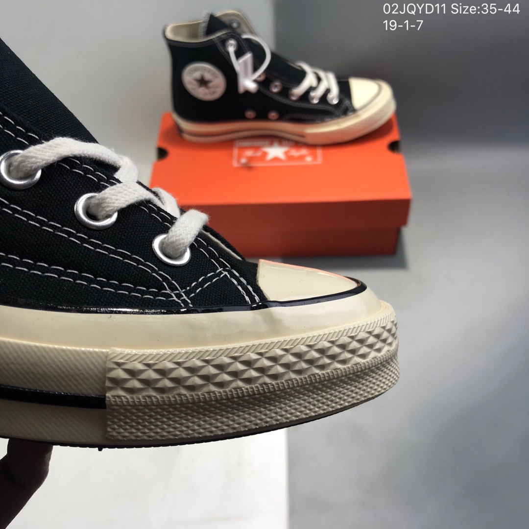 110  2018升级版converse all star匡威1970S三星标高帮黑色帆布鞋 02JQYD11