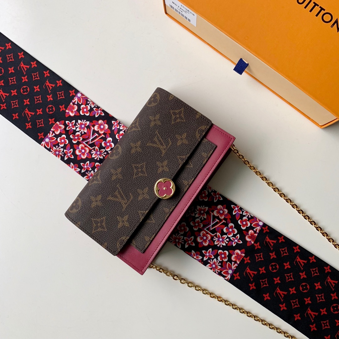 Top Quality Replica
 Louis Vuitton LV Flore Wallet Customize Best Purple Splicing Monogram Canvas Calfskin Cowhide Chains M67404