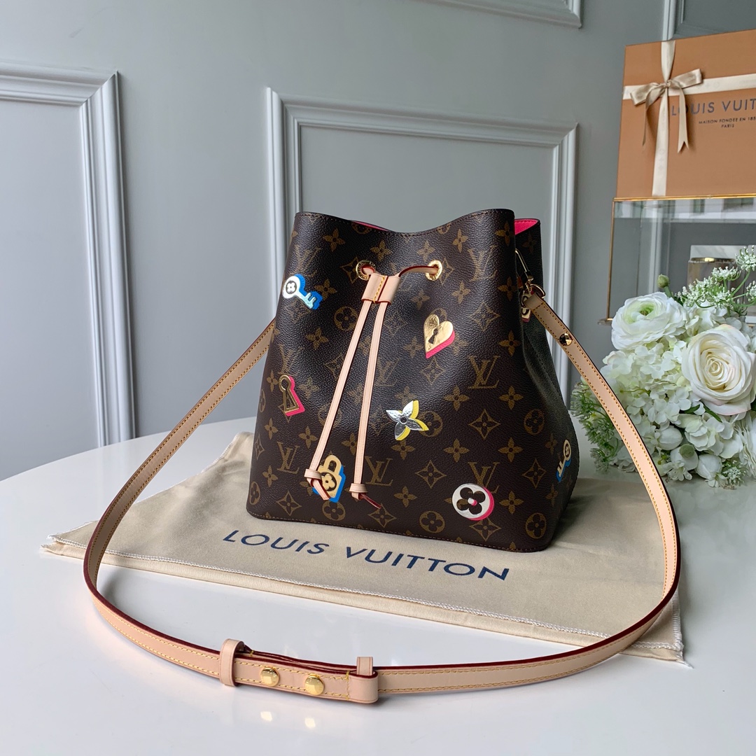 Louis Vuitton LV NeoNoe Bags Handbags Gold Silver Monogram Canvas Cowhide Spring Collection