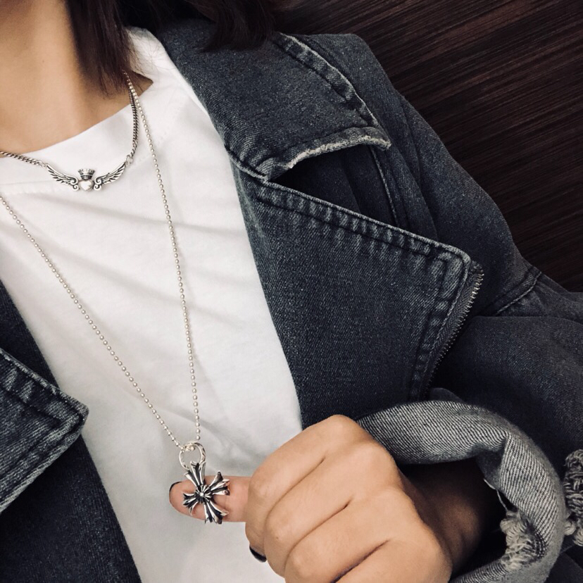 Chrome Hearts 版本克罗心Chrome hearts 双层十字架十字花吊坠圆珠项链