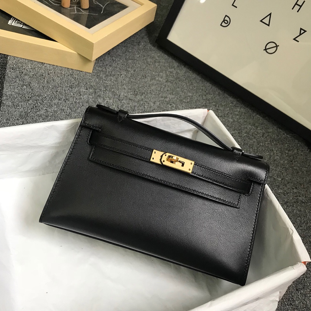 Hermes Kelly Handbags Crossbody & Shoulder Bags Black Silver Hardware Mini