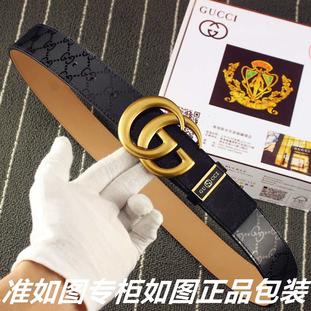 Gucci Riem met G-gesp - Premium Leer, Zwart met Gouden Hardware, 3.8mm Breed