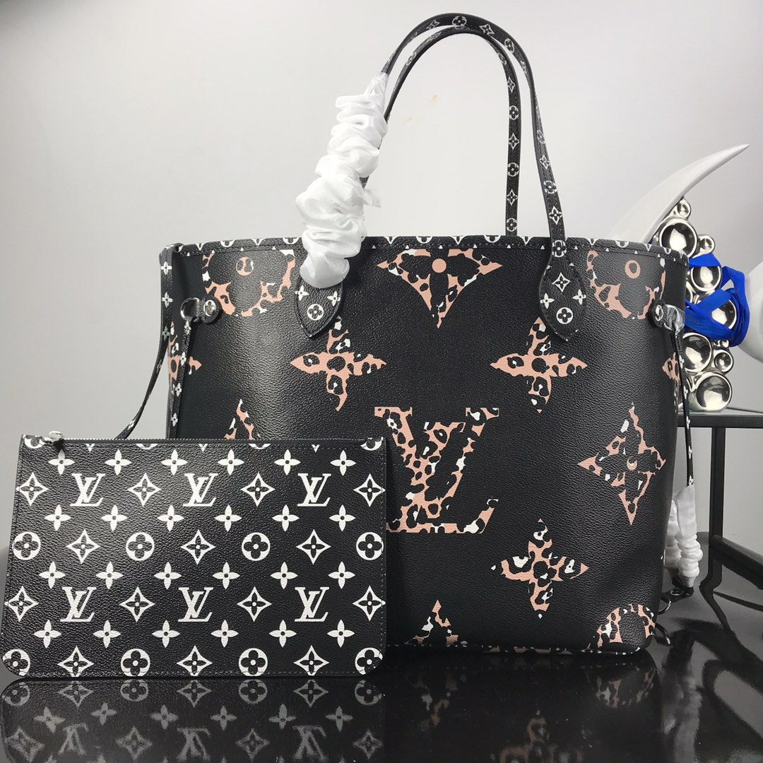 Fashion Designer
 Louis Vuitton Handbags Tote Bags Black Leopard Print Splicing Monogram Canvas M41177