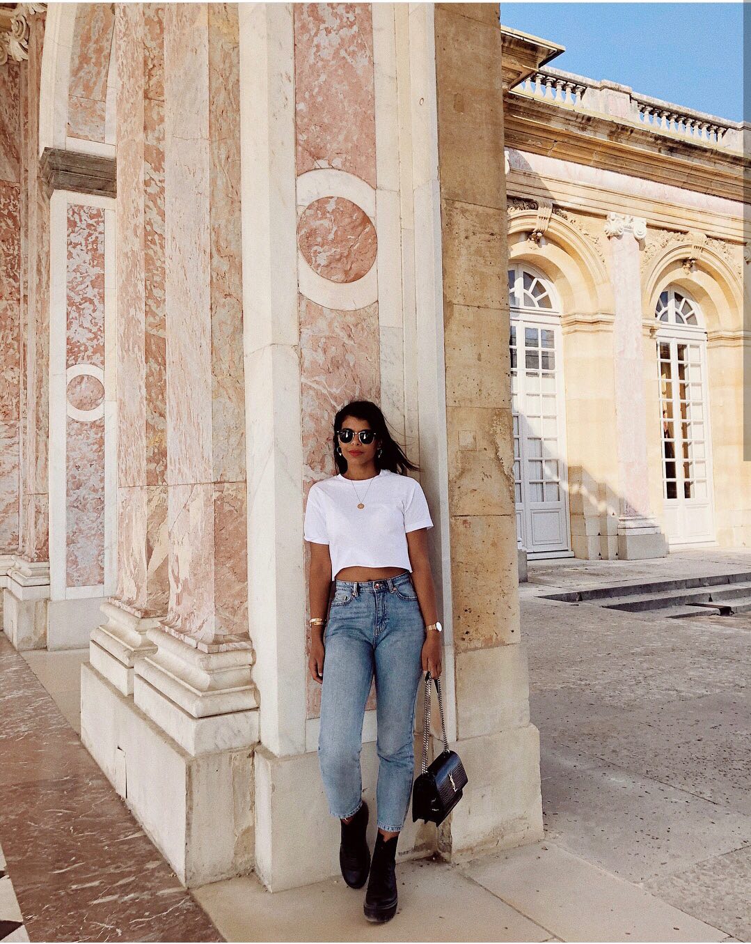 YSL Sunset 22CM 鳄鱼纹日落包 442906黑色/银扣