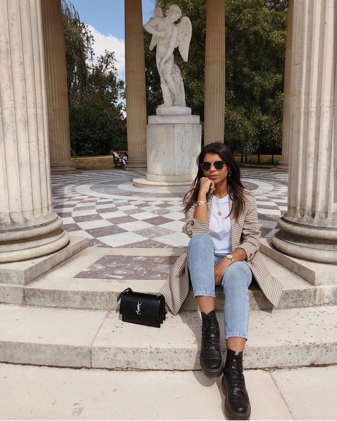 YSL Sunset 22CM 鳄鱼纹日落包 442906黑色/银扣