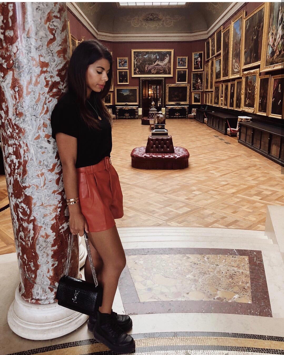 YSL Sunset 22CM 鳄鱼纹日落包 442906黑色/银扣