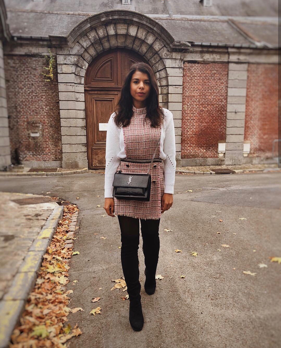 YSL Sunset 22CM 鳄鱼纹日落包 442906黑色/银扣