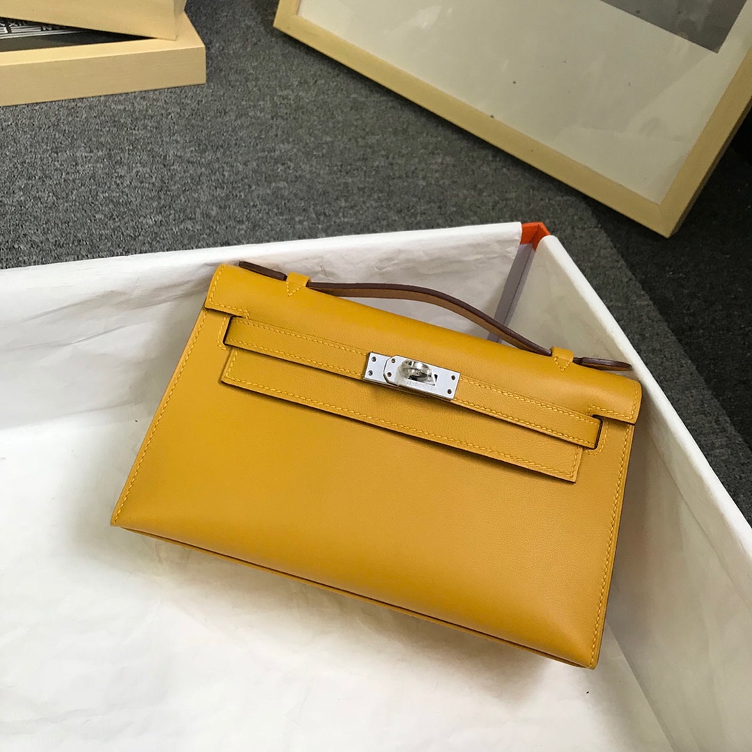 Hermes Kelly Handbags Crossbody & Shoulder Bags Perfect Quality
 Amber Yellow Silver Hardware Mini