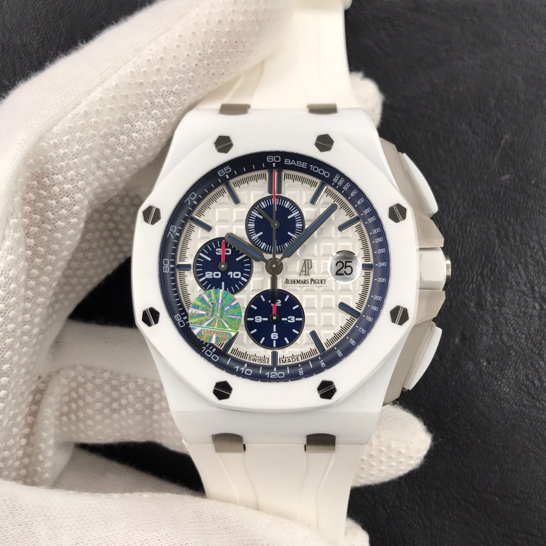 Audemars Piguet ACB Royal Oak producido por JF, cerámica blanca, 44 mm de diámetro, equipado con réplica CaL original. …