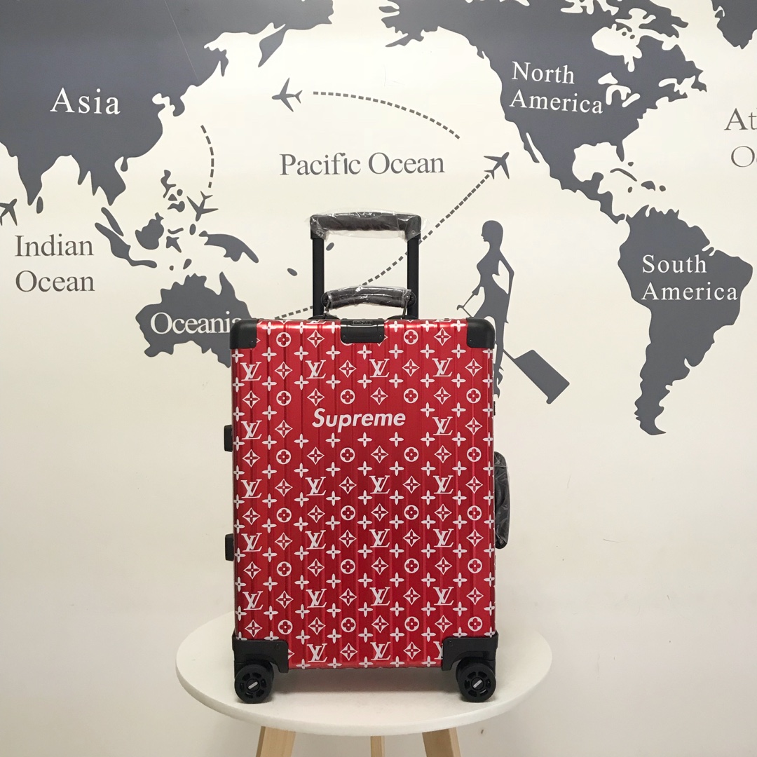 ¡Artículo de colaboración RIMOWA & LV Louis Vuitton & Supreme! Patrón lv&sup oxidado duro, mango de cuero vintage, cerr…