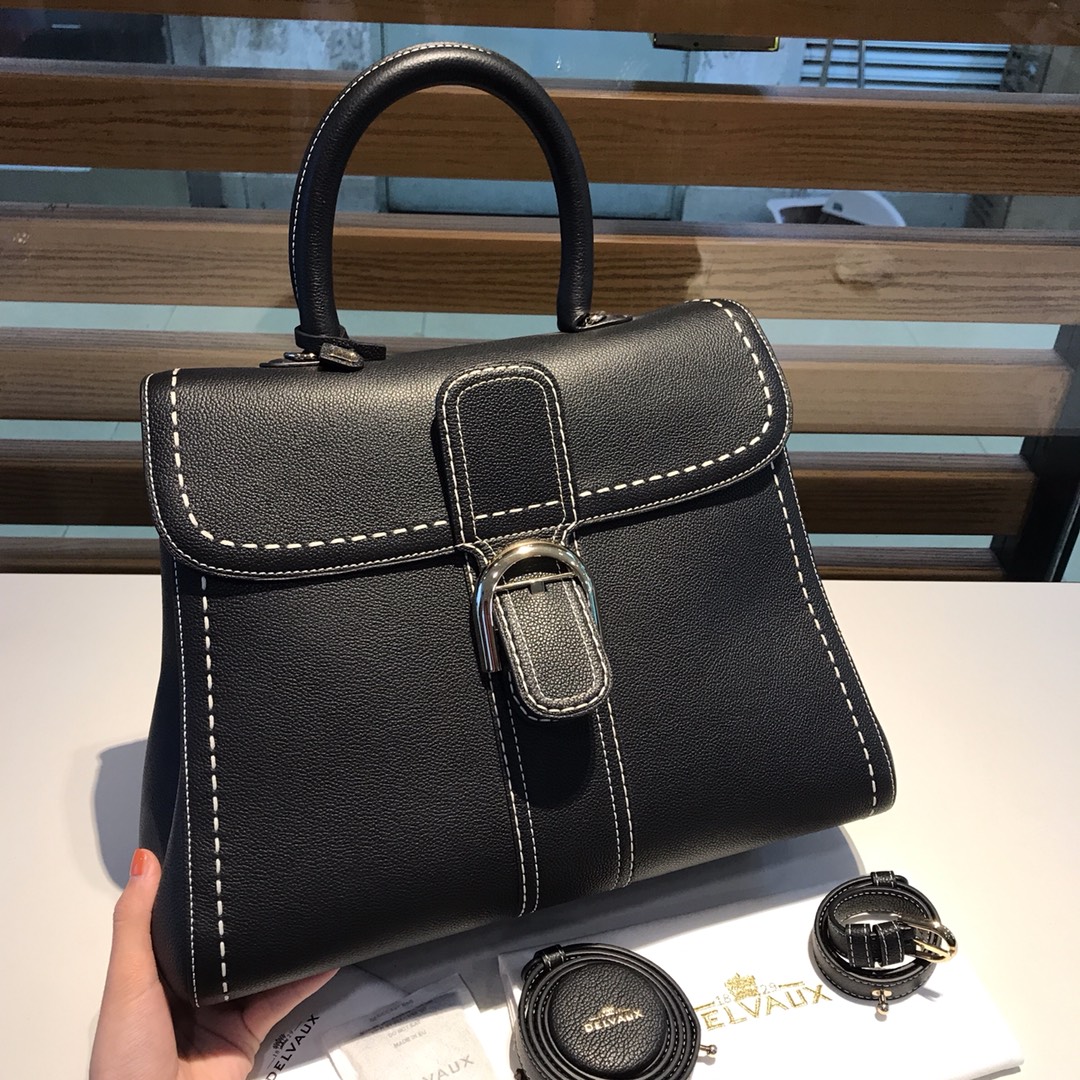 델보 브리앙 왁스 가공 토고 가죽 토트백 37 cm 블랙 상세 이미지 2