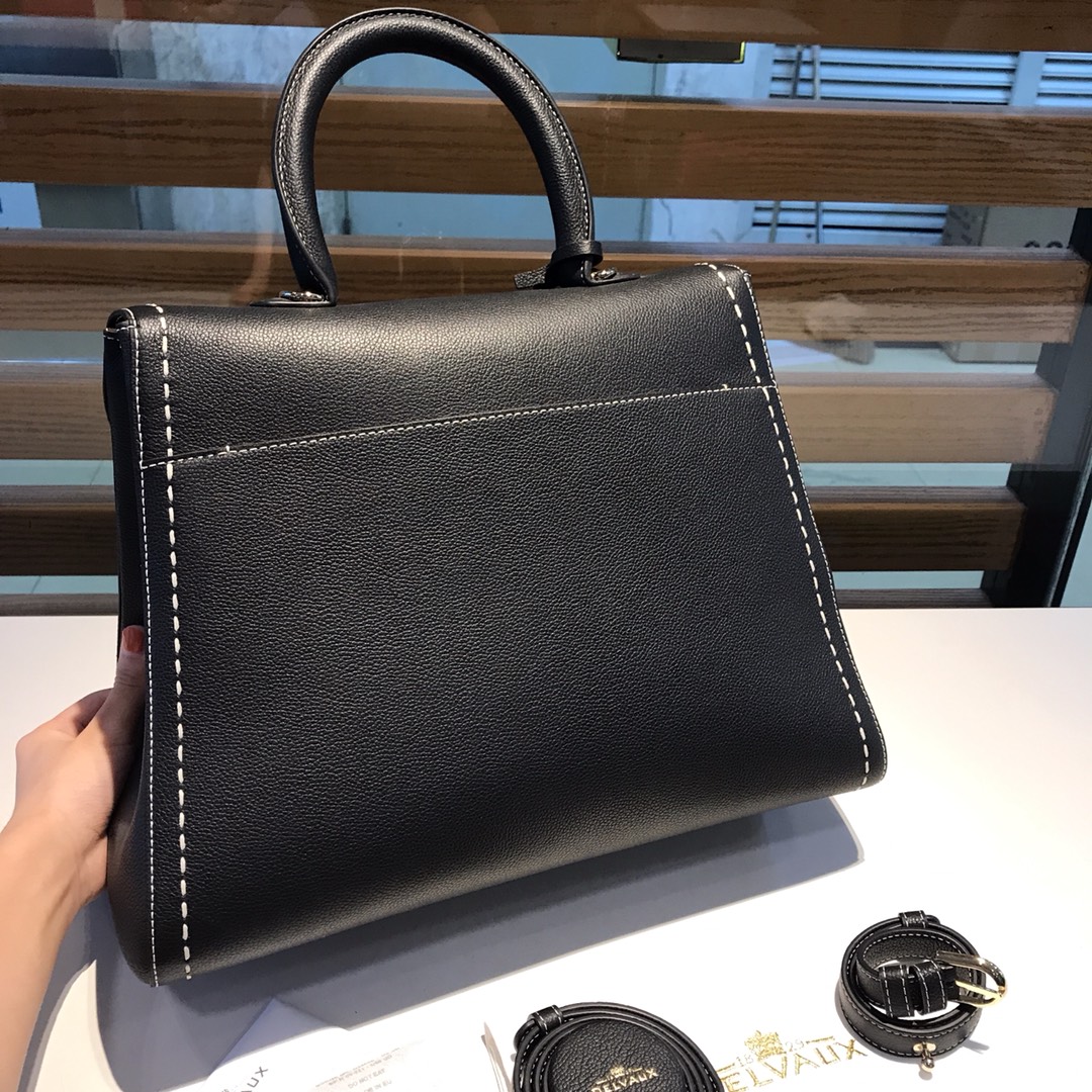 델보 브리앙 왁스 가공 토고 가죽 토트백 37 cm 블랙 상세 이미지 3