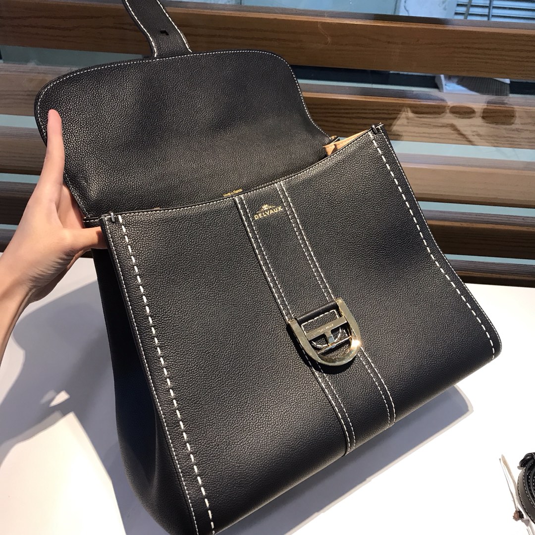 델보 브리앙 왁스 가공 토고 가죽 토트백 37 cm 블랙 상세 이미지 6