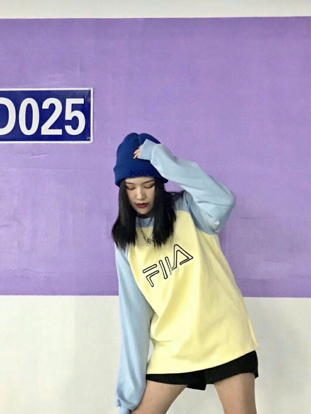 95# FILA 婓乐海外版19ss春款  斐乐插肩袖拼接卫衣 情侣款