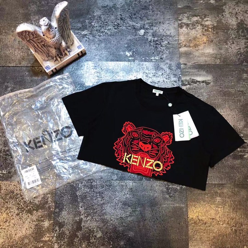 80！！Kenzo/高田贤三 黑红配色金线虎头Tee。