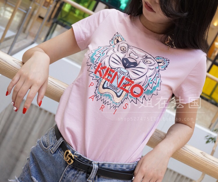 : 65【KENZO 女】妹子专供KENZO印花虎头女款粉色短袖T！