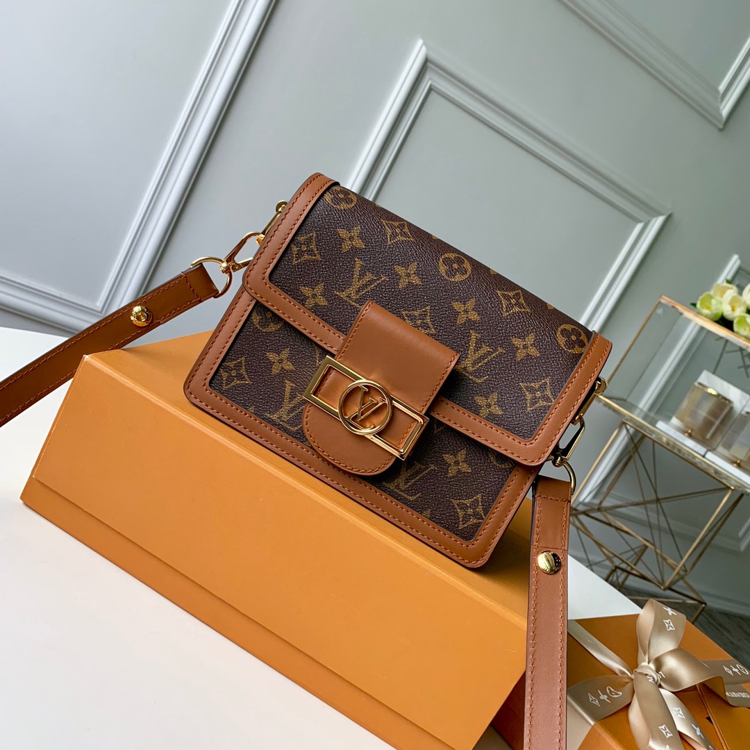 Louis Vuitton LV Dauphine Bags Handbags Black Brown Gold Monogram Reverse Calfskin Canvas Cowhide Spring/Summer Collection Mini M44580