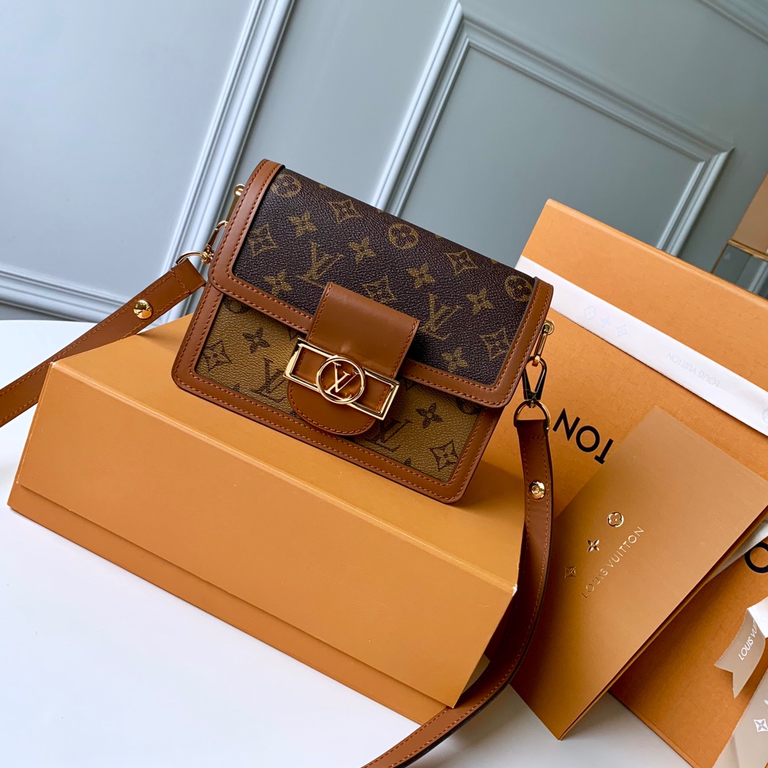 Louis Vuitton LV Dauphine Bags Handbags Black Brown Gold Yellow Monogram Reverse Calfskin Canvas Cowhide Spring/Summer Collection Mini M44580