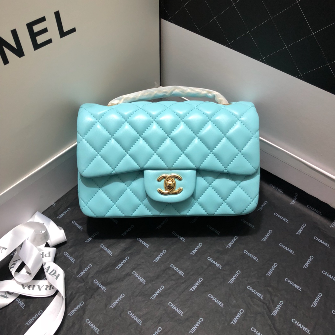 Chanel CF Mini 1116 Flap Bag, 20cm, Light Blue Quilted Leather