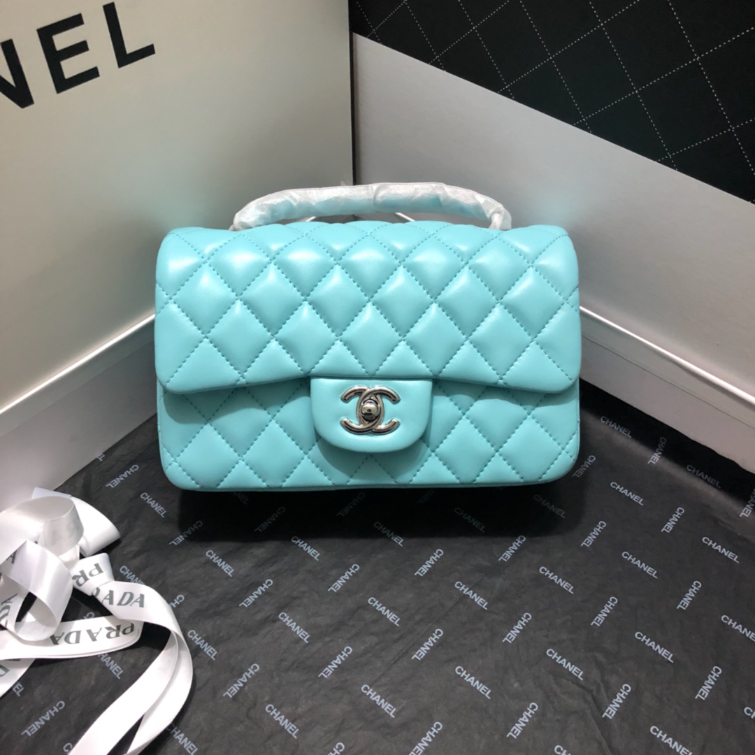 Chanel CF Mini 1116 Light Blue Quilted Leather Crossbody Bag, 20cm