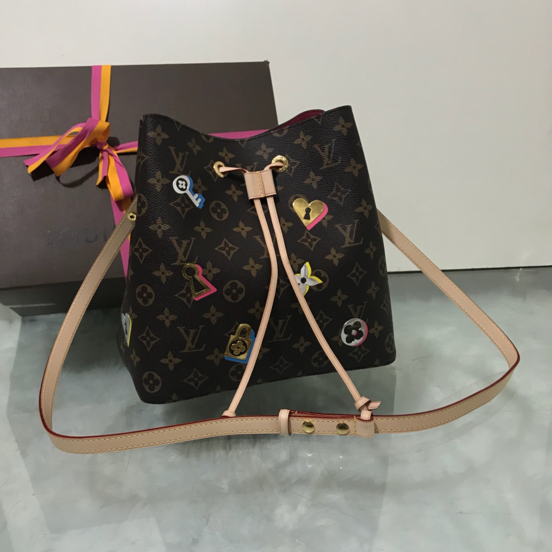 Louis Vuitton LV NeoNoe Bags Handbags Gold Silver Monogram Canvas Cowhide Spring Collection