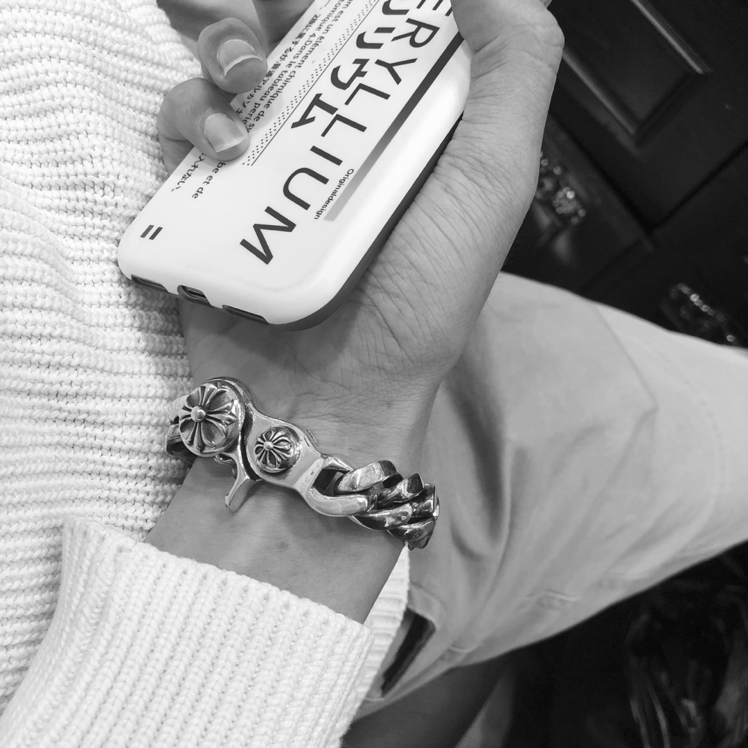 Chrome Hearts 𝐂𝐡𝐫𝐨𝐦𝐞 𝐡𝐞𝐚𝐫𝐭 克罗心全光虾扣男士手链