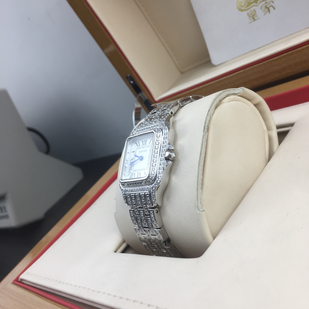 Cartier 皇家 卡地亚山度士系列满钻女款腕表