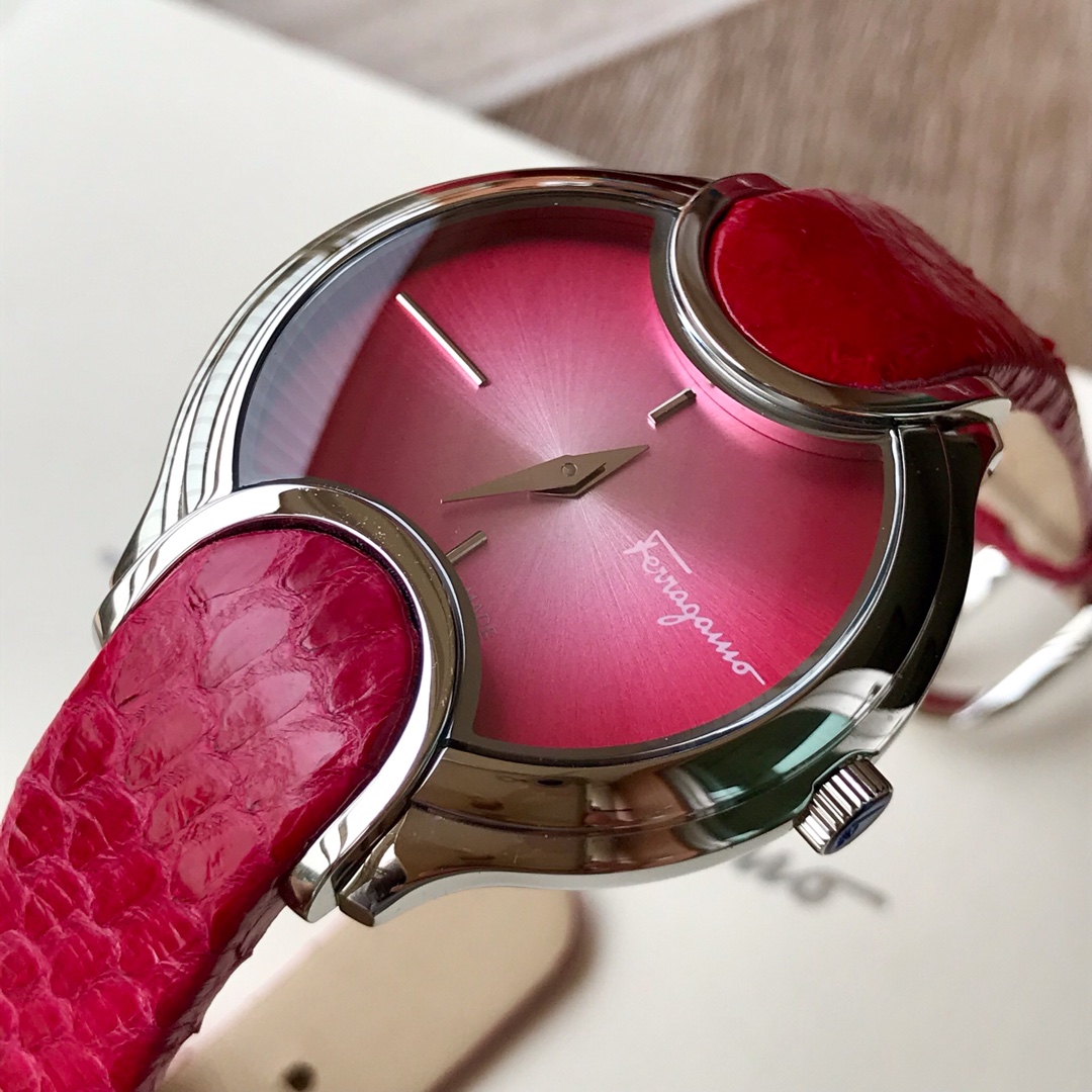 Luxury Feragamo FIZ Series Rose Gold Lady Watch with Swiss Stones and Snake Belt - 图片 7