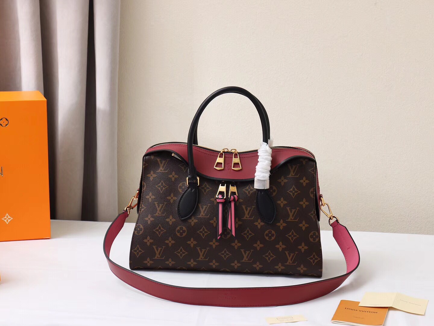 Louis Vuitton Handbags Tote Bags Gold Red Rose All Steel Monogram Canvas Cowhide Fashion M41456