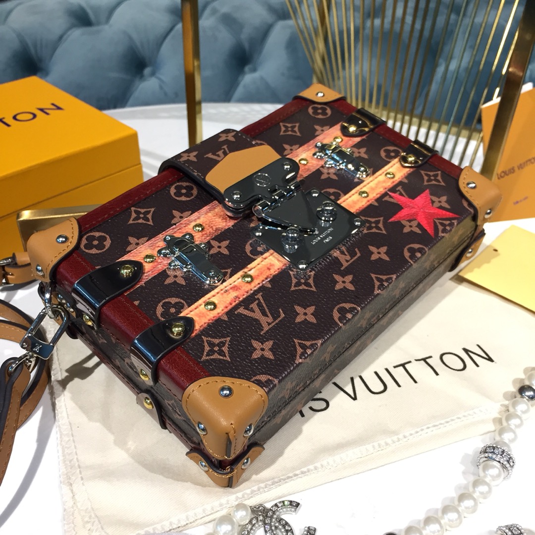 Louis Vuitton LV Petite Malle Handbags Crossbody & Shoulder Bags Gold Calfskin Canvas Cowhide Fall/Winter Collection M52737