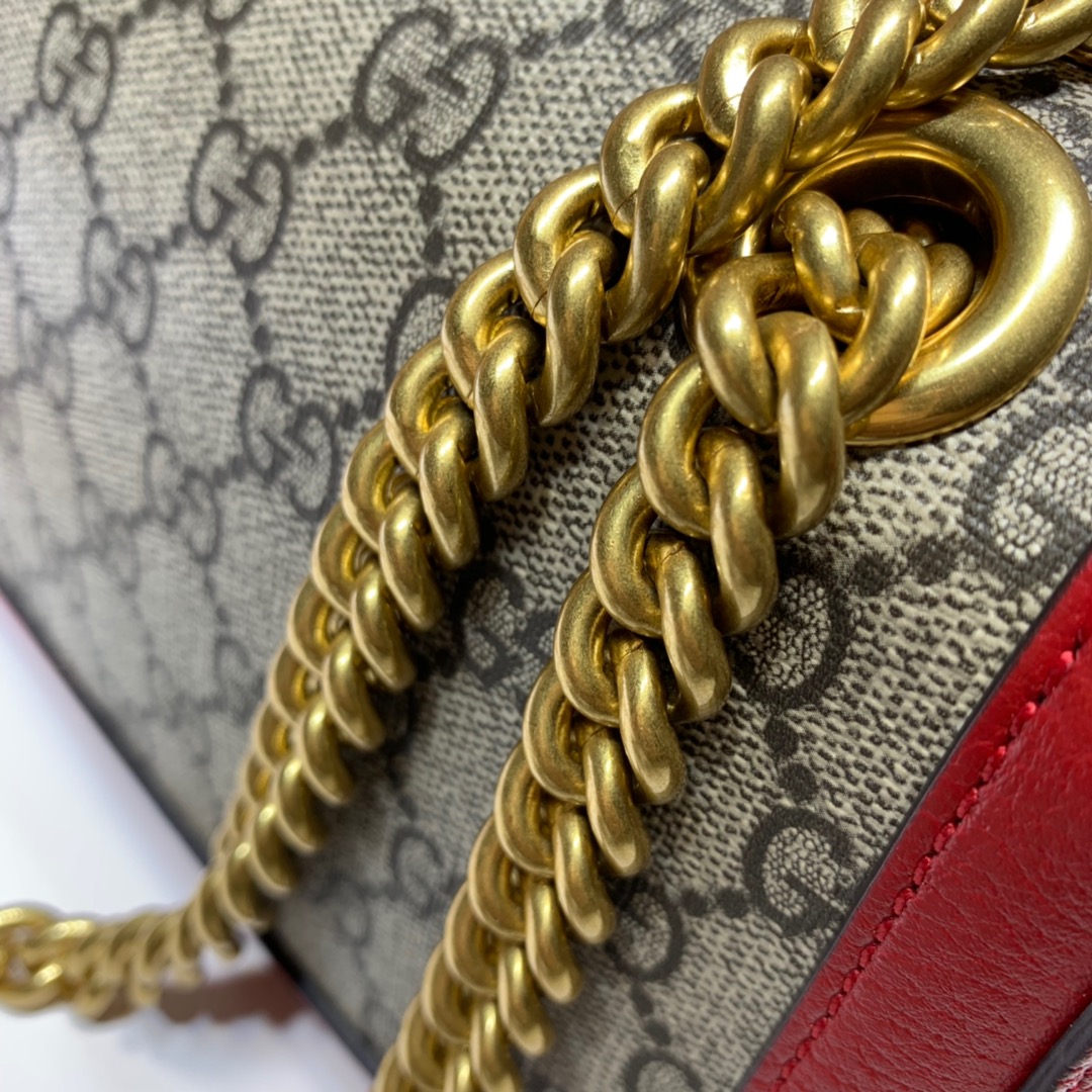 GUCCI古驰双G帆布红色皮革链条单肩斜挎包446744