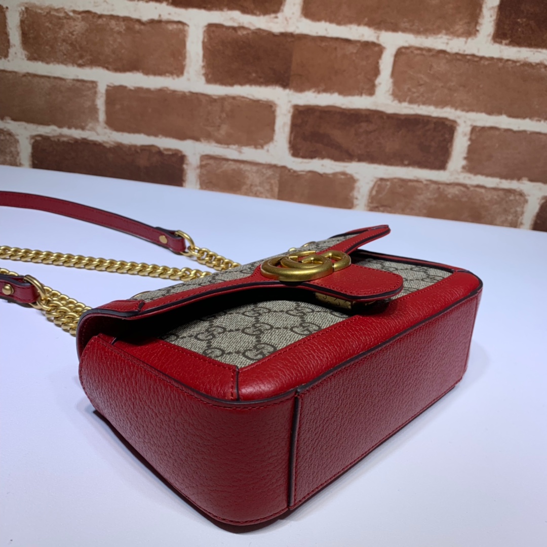 GUCCI古驰双G帆布红色皮革链条单肩斜挎包446744