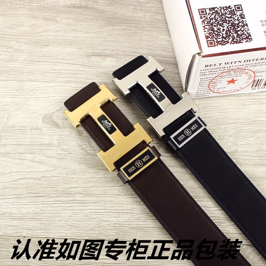 I0  Hermes 爱玛仕 双面用 赠送打孔器 材料：百分百头层牛皮皮带,一面黑色,一面咖啡色,随意搭配,双面可用保证真皮.专柜同等质量, 送人自用首选 包装请认准如图专柜包装,发票齐全,宽度3.8mm